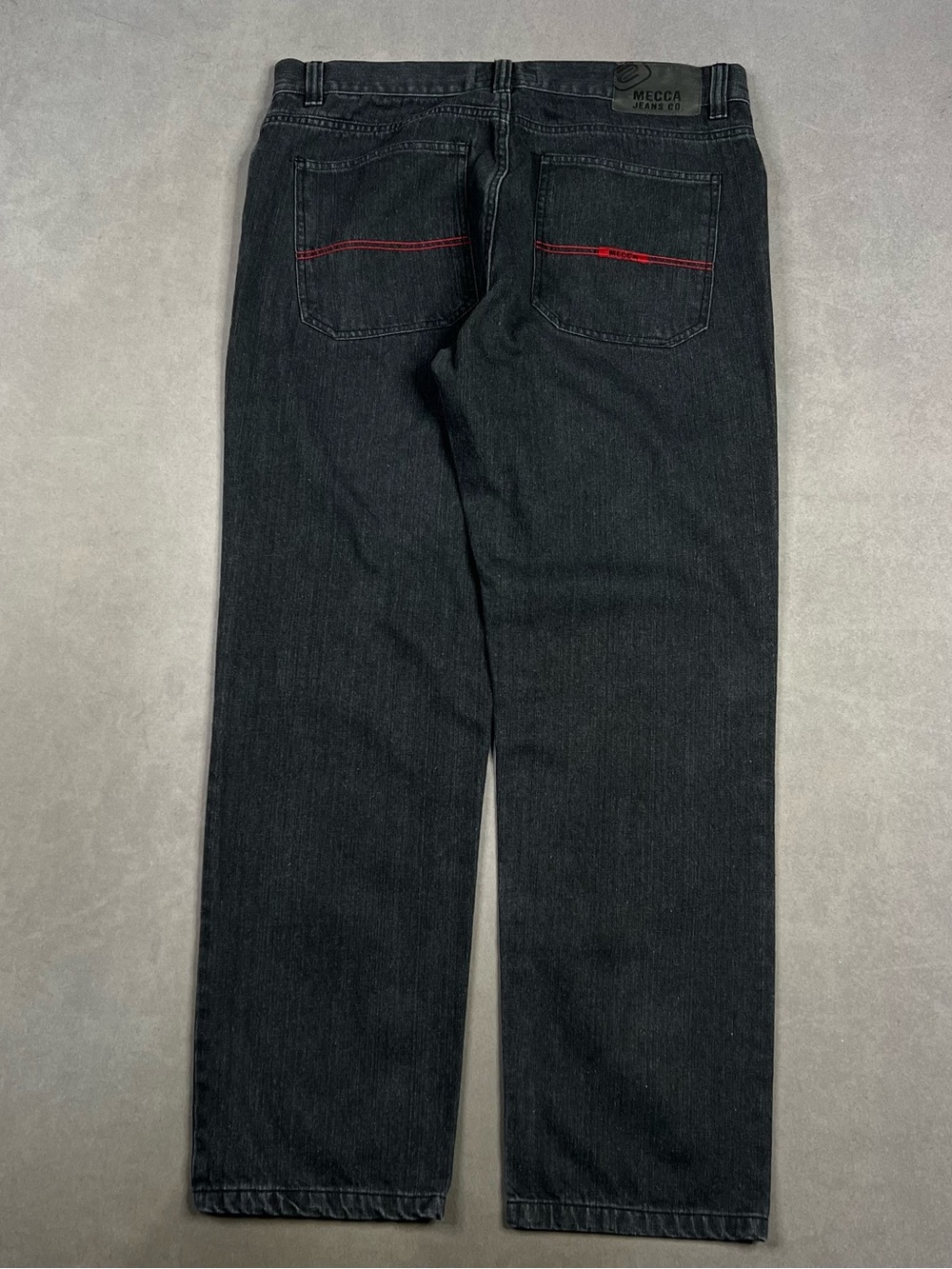 mecca Black Relaxed Jeans with Red Back Stitch Y2K